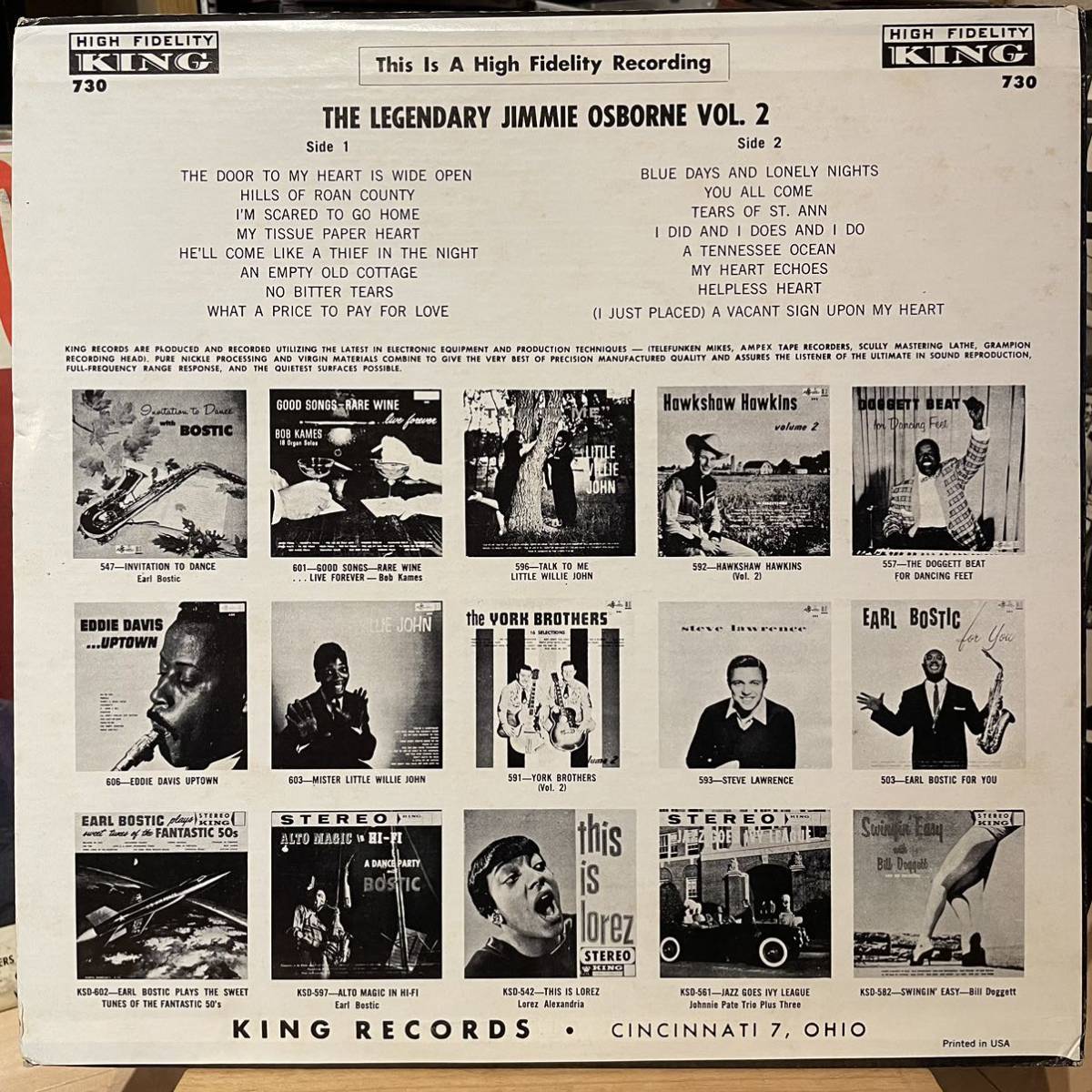 【US盤Org.】 Jimmy Osborne The Legendary Jimmie Osborne Vol. 2 King Records K 730_画像2