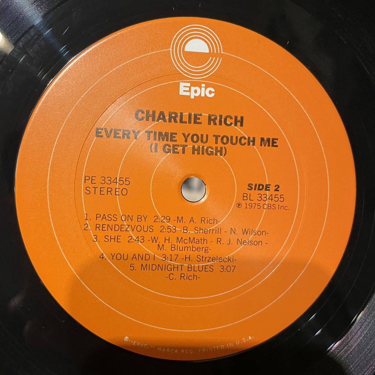 【US盤Org.】 Charlie Rich Every Time You Touch Me (I Get High) (1975) Epic PE 33455_画像5