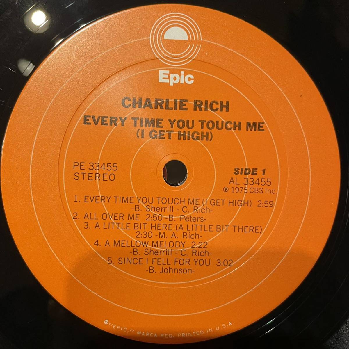 【US盤Org.】 Charlie Rich Every Time You Touch Me (I Get High) (1975) Epic PE 33455_画像4