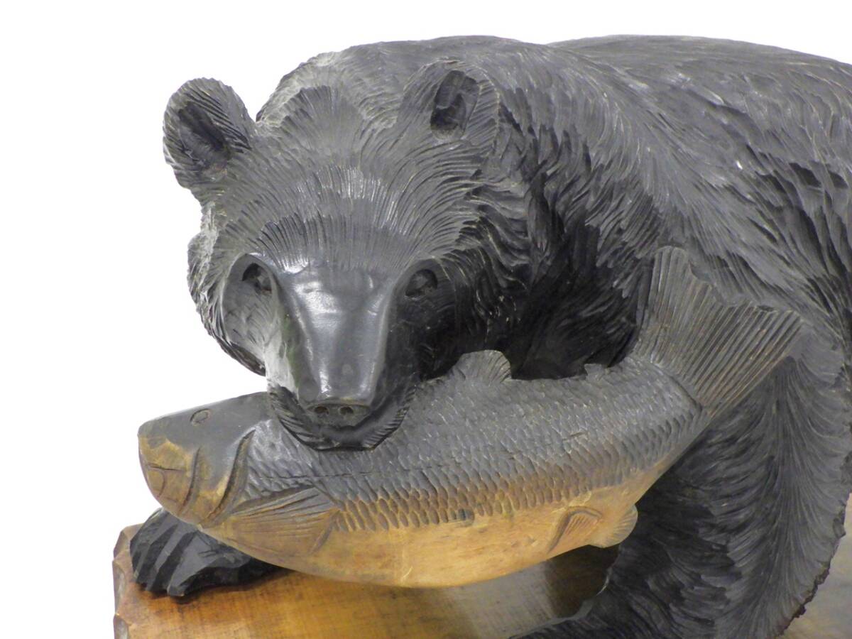 札経01 00-000000-98 [Y] (0227-9) 木彫り 熊 くま クマ 在銘 工芸品 大型 飾り 置物 の画像4