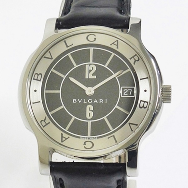 10 06-589186-16 [Y] BVLGARI ブルガリ Solo tempo ソロテンポ ST35S メンズ 腕時計 ケース付き クォーツ デイト 名06_画像1