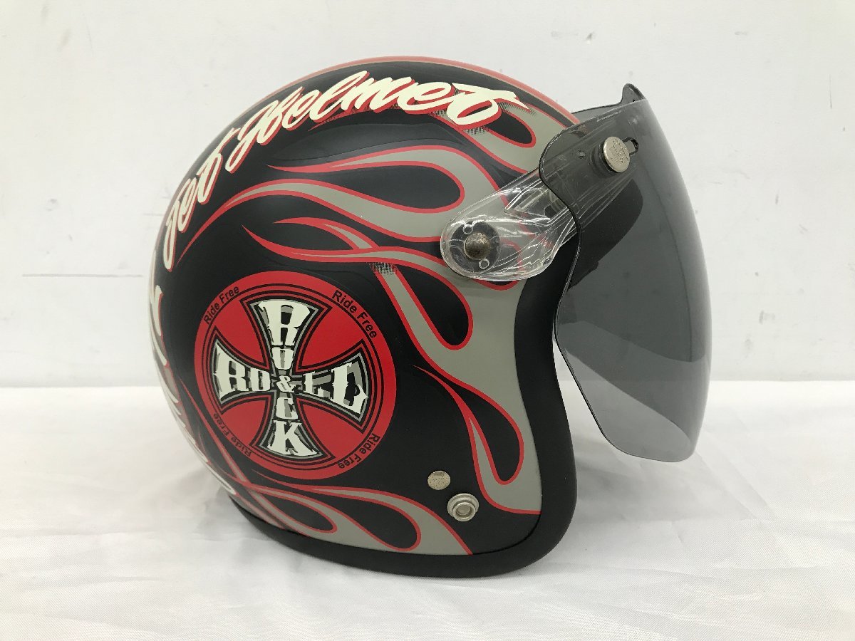 ジェットヘルメット 72JAMJET Ride Free ROCK＆ROLL フリーサイズ バイク SIZE FREE SGマーク ヘルメット 黒 赤 中古の画像2