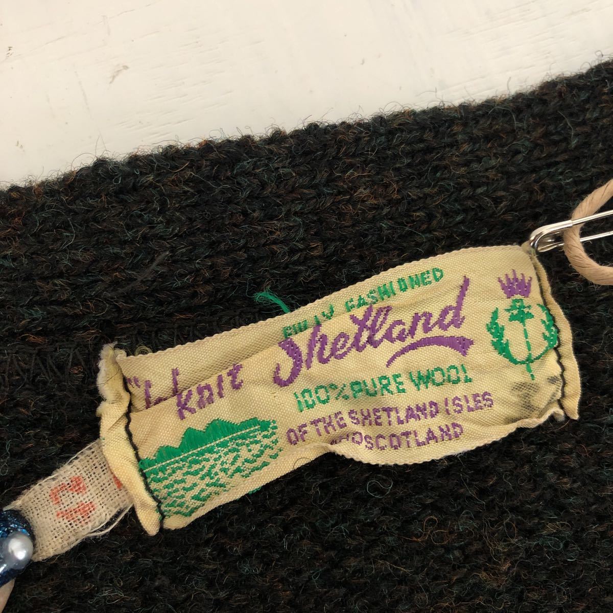 (k) 60s 60年代 Isles knit shetland スコットランド製 42 ニット カーディガン 長袖 茶色 ブラウン 直し跡あり_画像7