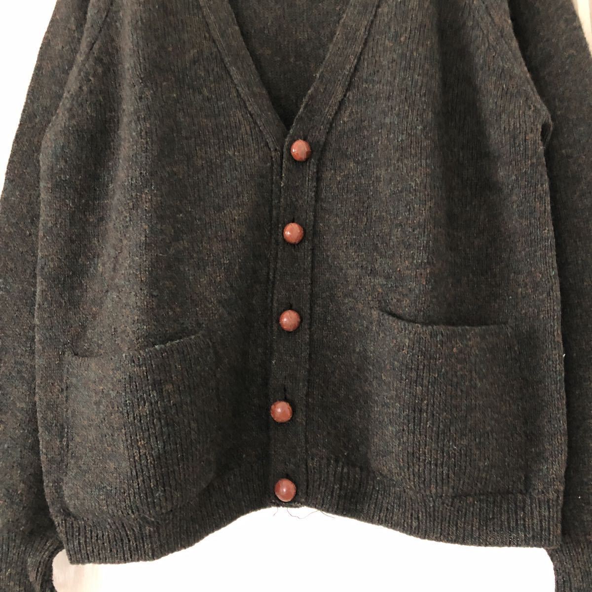 (k) 60s 60年代 Isles knit shetland スコットランド製 42 ニット カーディガン 長袖 茶色 ブラウン 直し跡あり_画像5