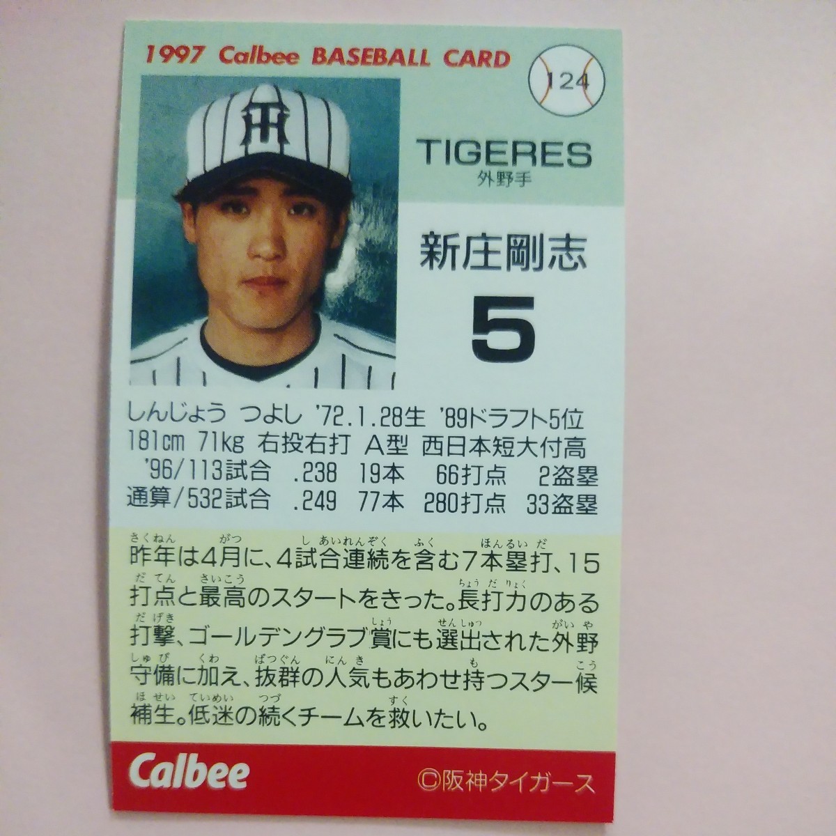 １９９７カルビー野球カード№１２４新庄剛志（阪神）_画像2