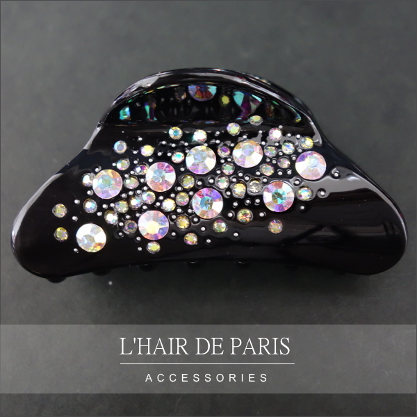 ■L'HAIR DE PARIS■大粒クリスタルスターダストバンスクリップ■スワロフスキー■ブラック黒■髪留め パーティ 結婚式 和装 ビジュー 新品の画像1