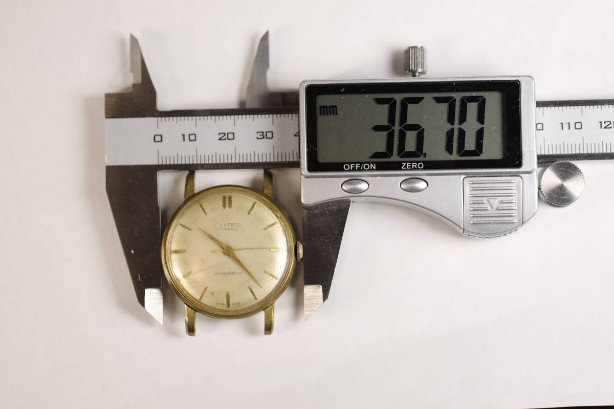 （B115）1950年代　スイス製　手巻き時計　Cortez　コルテッツ　17石　メンズ　金色　アンティーク　ジャンク品　委託品_画像9