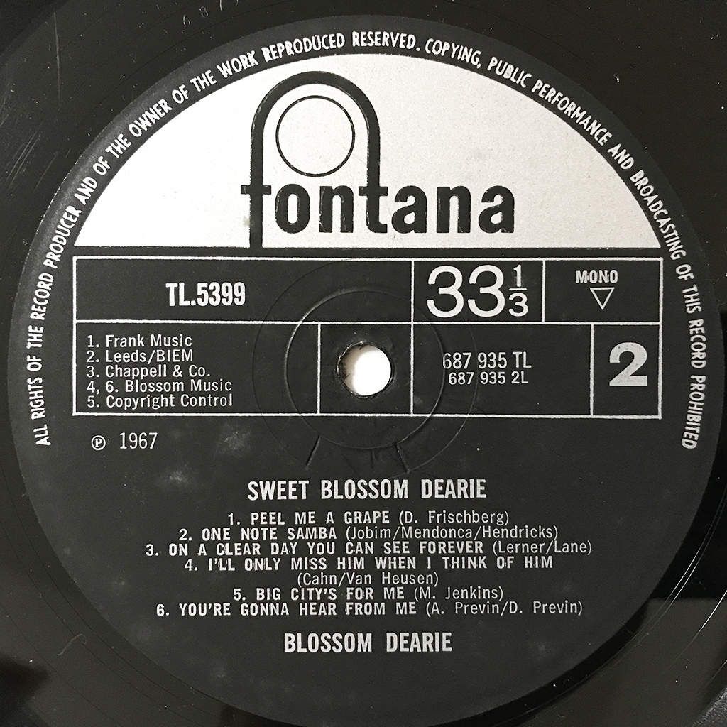 UK Англия запись ORIG LP#Blossom Dearie#Sweet Blossom Dearie#Fontana [Sweet George Fame] сбор монофонический [ прослушивание возможно ]