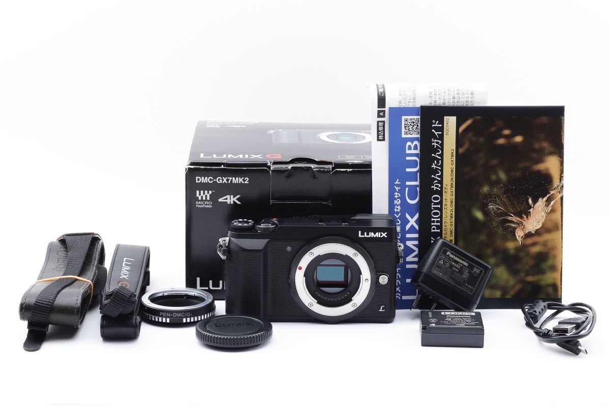 ～４月SALE～シャッター回数202回＊Panasonic LUMIX DMC-GX7MK2K/PEN-DMC G1アダプター付 パナソニック 元箱・付属品多数_画像1