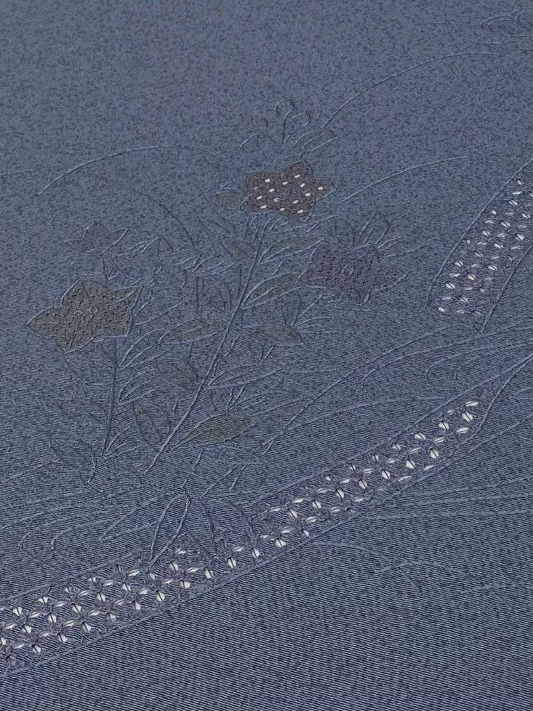 蘇州刺繍 汕頭刺繍 付け下げ 反物 叩き染 小槌 扇文様 末広 金糸 正絹 八掛付き 解き反 端縫い_画像8