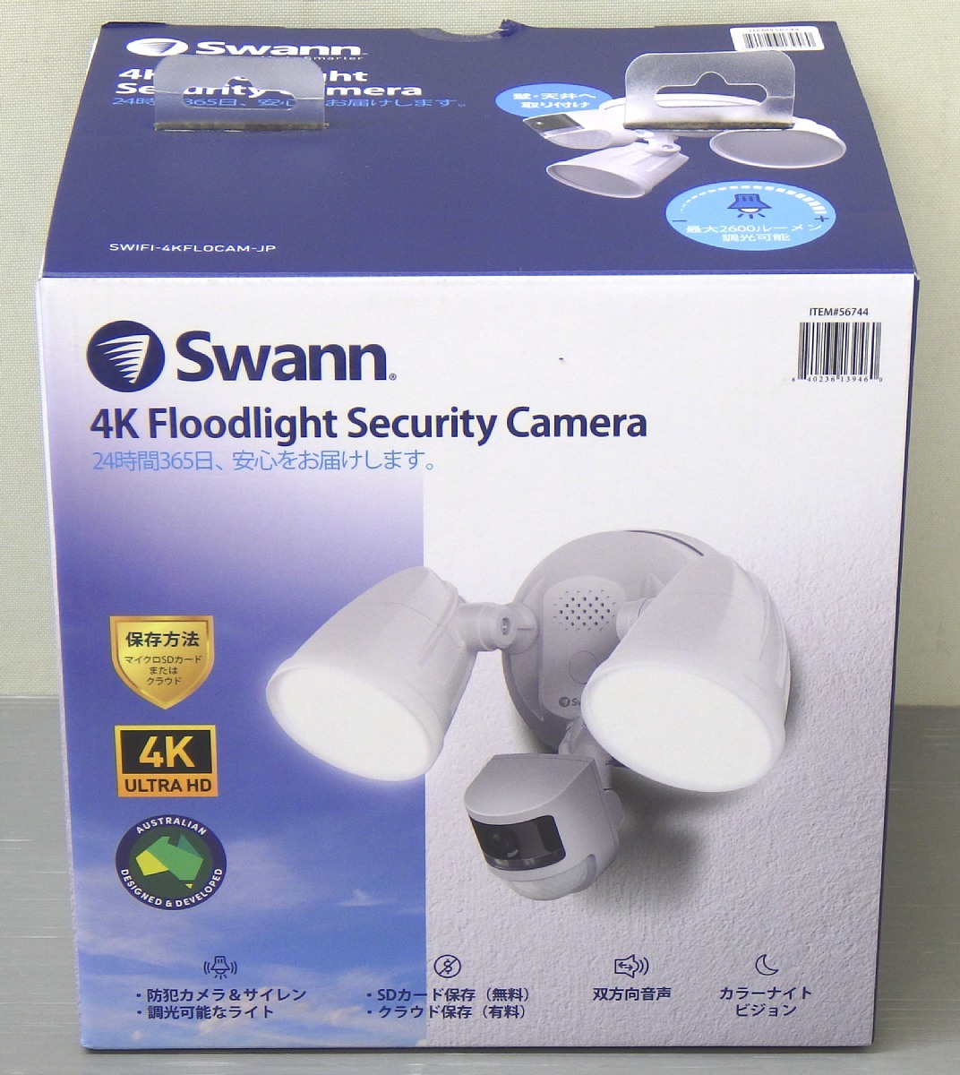 実使用無し スワン スマホ用 ワイヤレス Wi-Fi 4K カメラ センサーライト型 Swann SWIFI-4KFLOCAM-JP セキュリティ 防犯 暗視 警告 ２の画像1