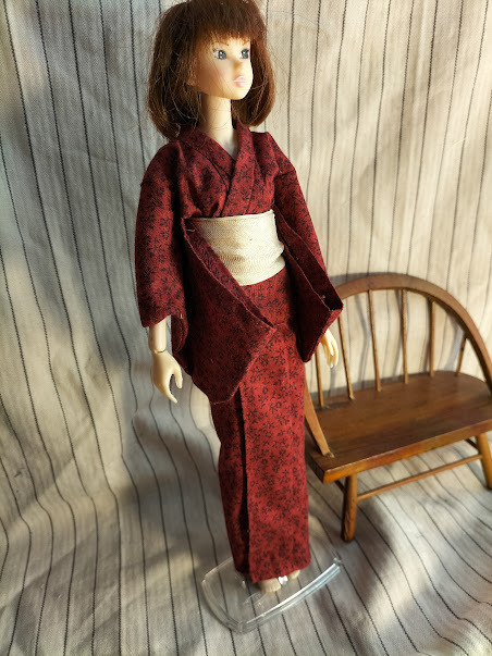 *sale 1/6 размер (27cm) дерево хлопок. кимоно . obi ( темно-красный цвет )
