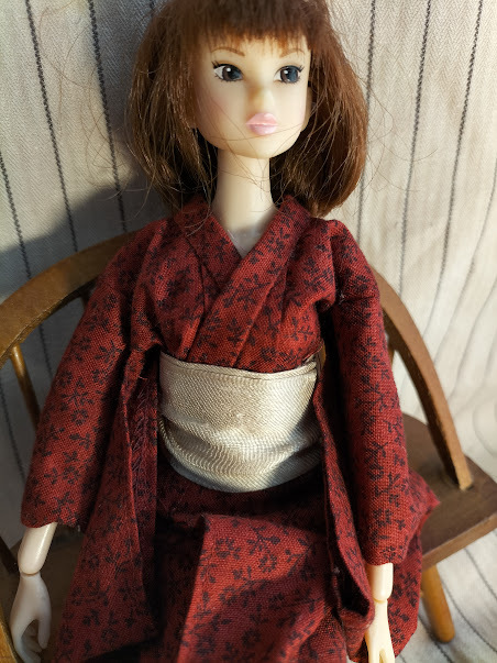 *sale 1/6 размер (27cm) дерево хлопок. кимоно . obi ( темно-красный цвет )