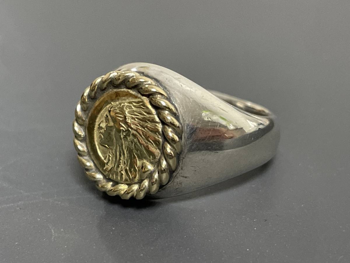 WING ROCK Wing блокировка 18K индеец печатка кольцо "college ring" кольцо K18 SILVER серебряный примерно 19 номер 