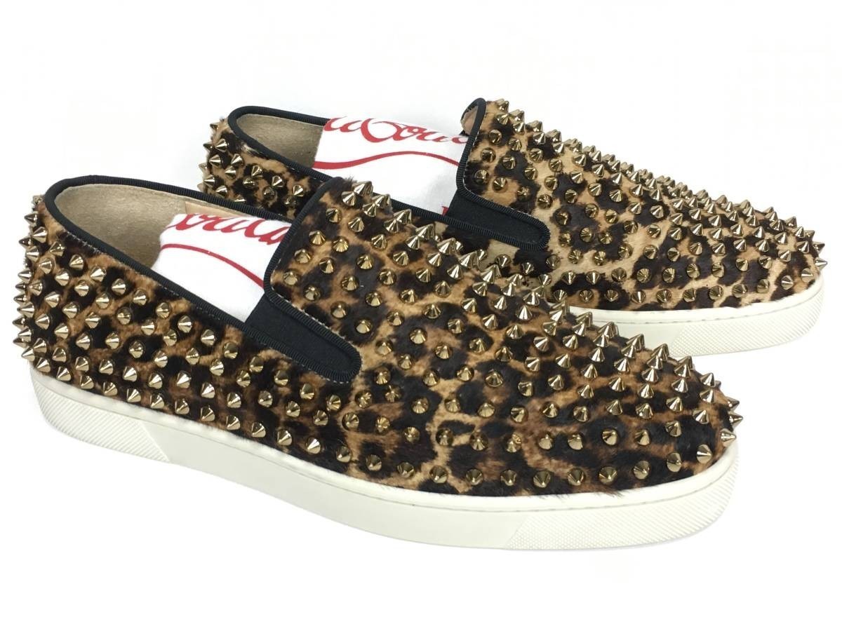 美品 Christian Louboutin クリスチャンルブタン Roller Boat Flat スパイクスタッズ ローラーボート スリッポン レオパードハラコ 41_画像2