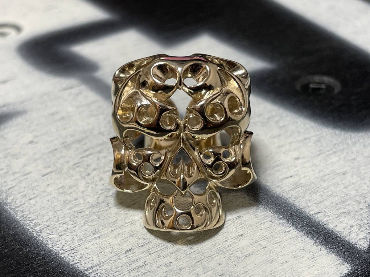 新品仕上げ済 TENDERLOIN テンダーロイン T-SKULL RING GOLD ボルネオスカルリング 8K 金 ゴールド 19号 29.7g_画像1