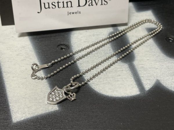 JUSTIN DAVIS ジャスティンデイビス SNJ163 SHIELD DOG TAG ネックレス シールド ドッグタグ ストーン Silver925 ジルコニア 45cm 39600円_画像1