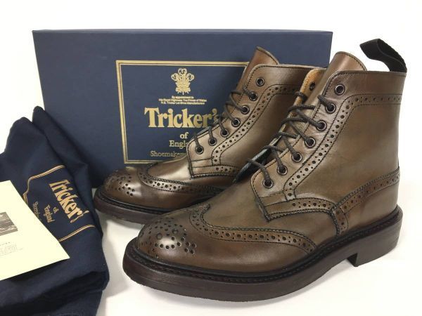 未使用品 Tricker's トリッカーズ L5180-D Coffee Burnished Brogue Boots カントリーブーツ コーヒーバーニッシュ UK5 付属完備_画像1