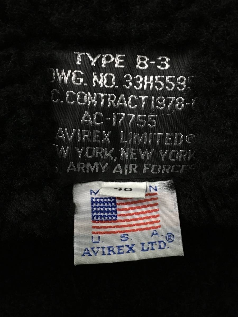 AVIREX アビレックス B-3 ムートン フライトジャケット ブラック 黒 サイズ40_画像5