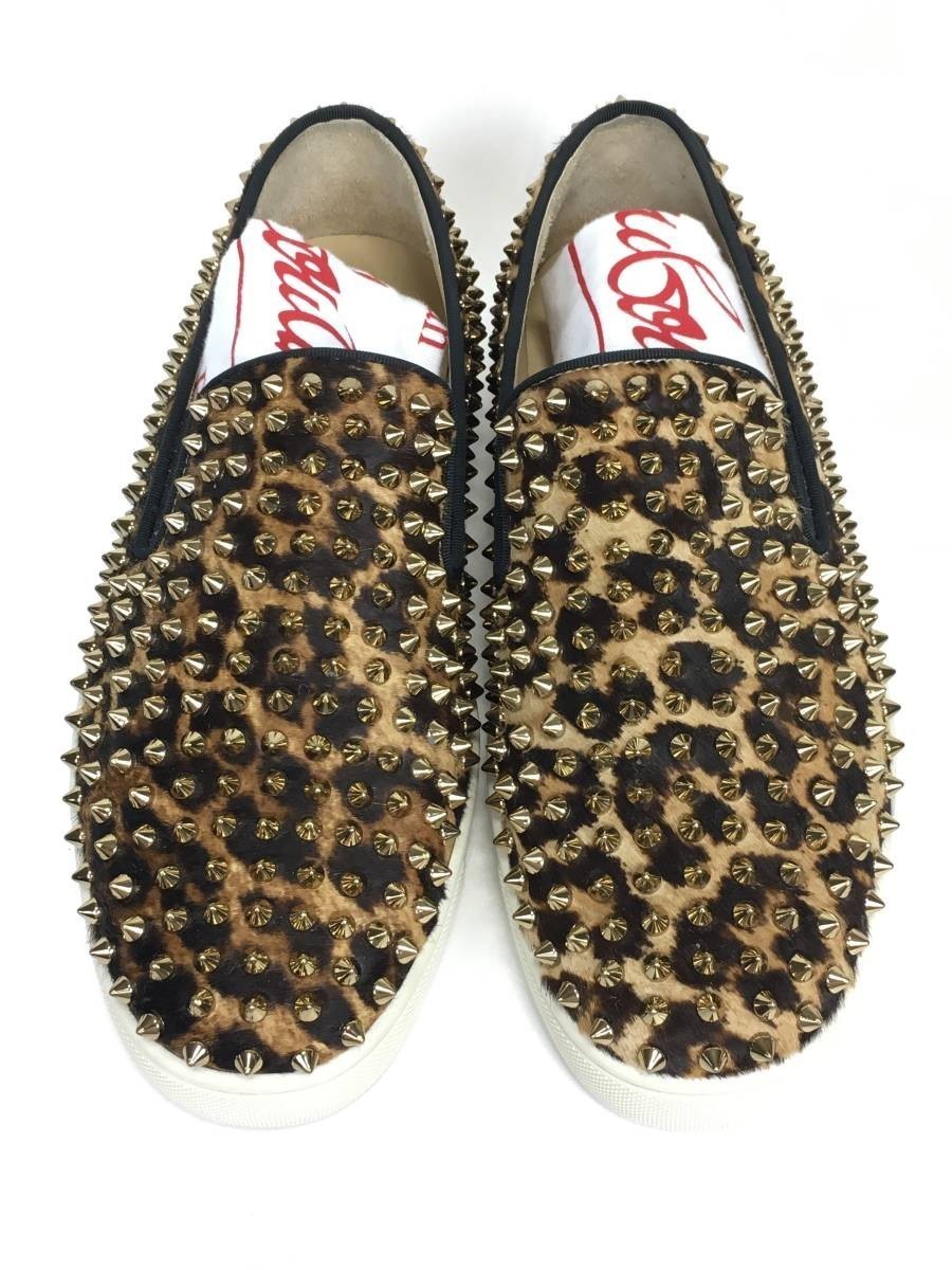 美品 Christian Louboutin クリスチャンルブタン Roller Boat Flat スパイクスタッズ ローラーボート スリッポン レオパードハラコ 41_画像3