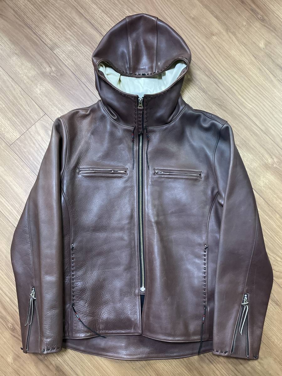  rare with a hood .RED MOON Red Moon NUMBER ONE LEATHER number one mud dog leather jacket Parker size 42