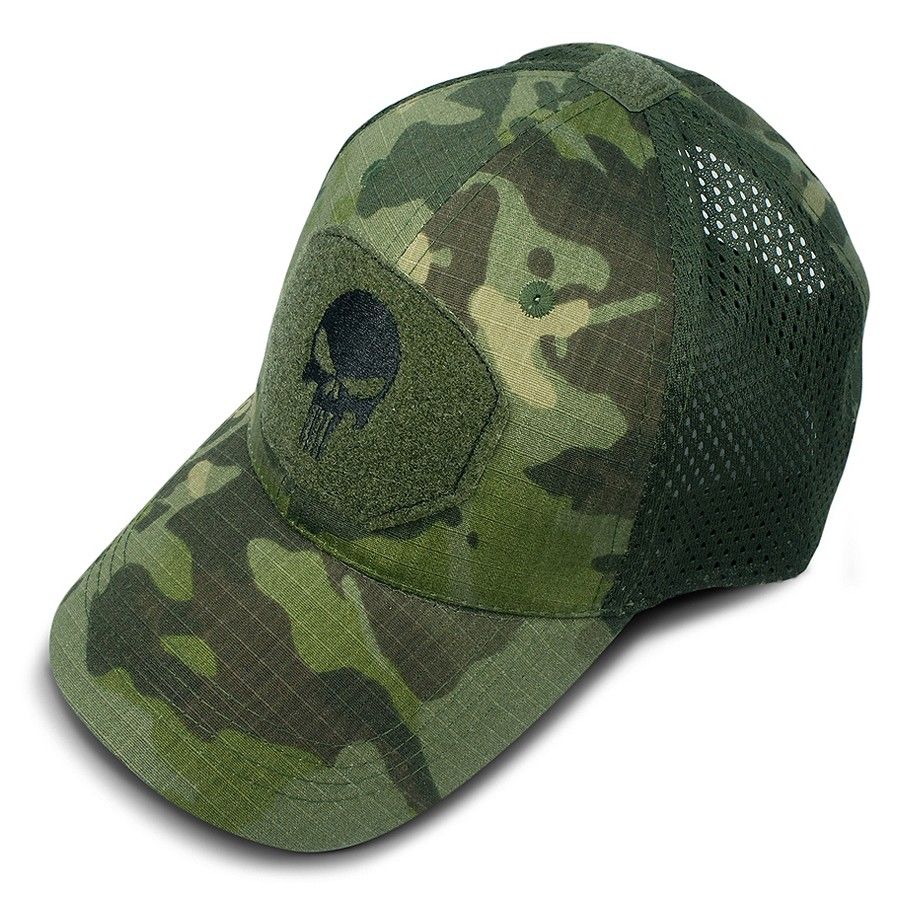 パニッシャースカル キャップ帽子 ミリタリーキャップ タクティカルキャップ サバゲー装備 PMC装備 グリーンカモ迷彩