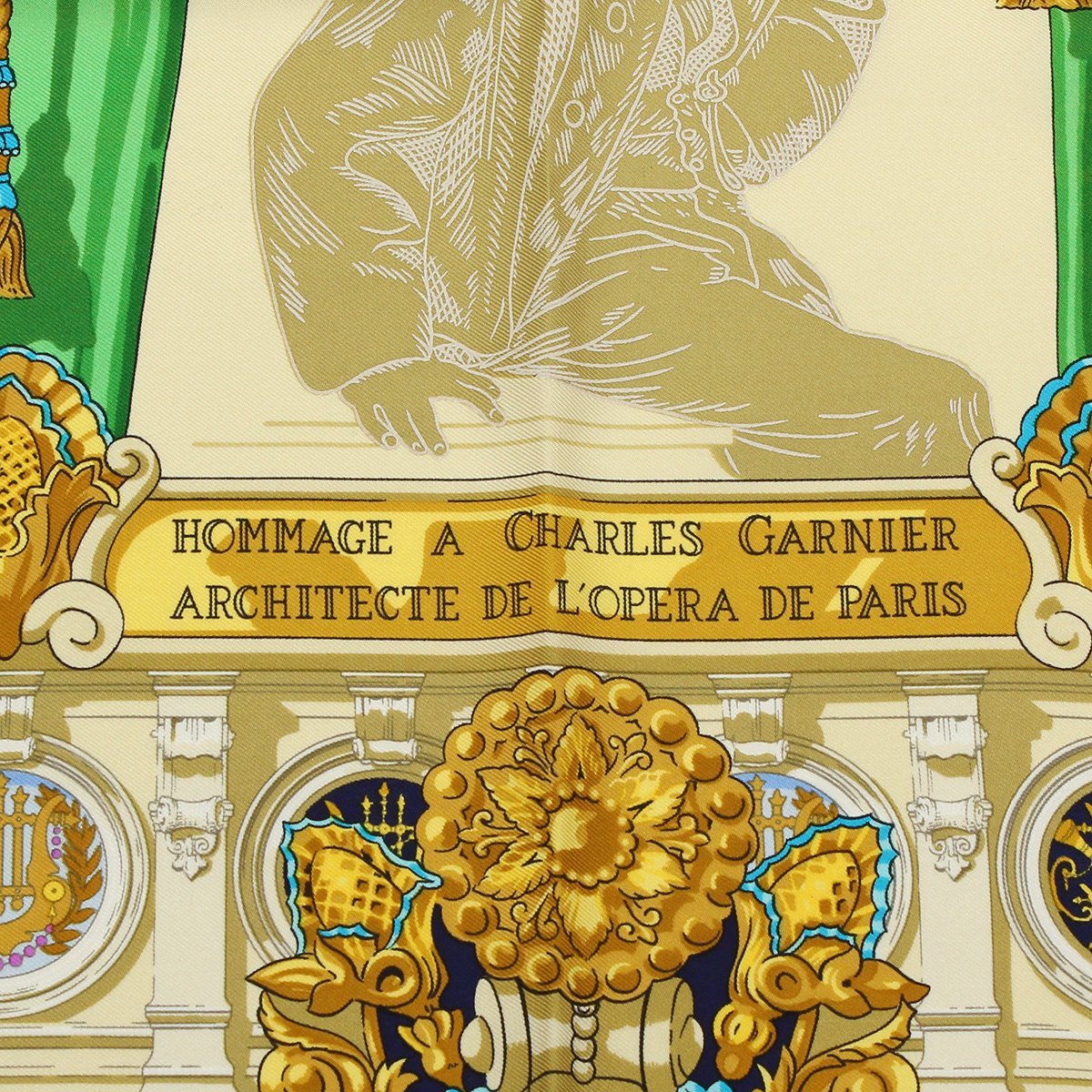 ★D2097 未使用 エルメス カレ90 HOMMAGE ACHARLES GARNIER ARCHITECTE DE L'OPERA DE PARIS シャルルガルニエへの賛辞 スカーフ レッド★_画像7