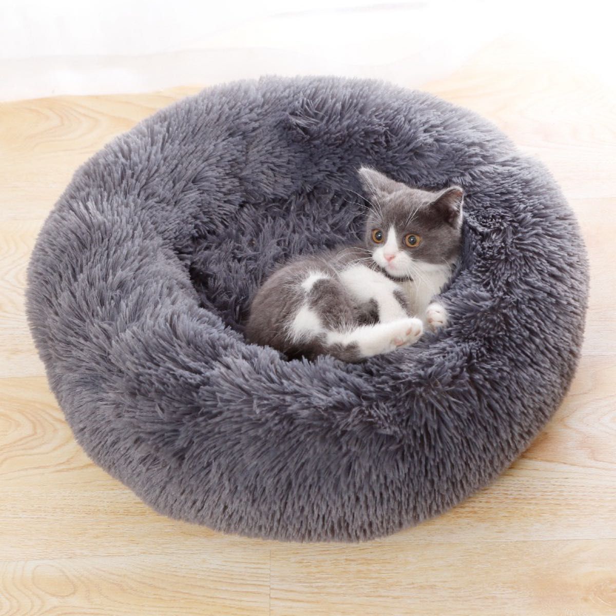 　濃いグレー　ペット　ベット　猫ベッド 犬ベッド 猫クッションベッド 丸型 洗える　ペットベッド ペット用ベッド