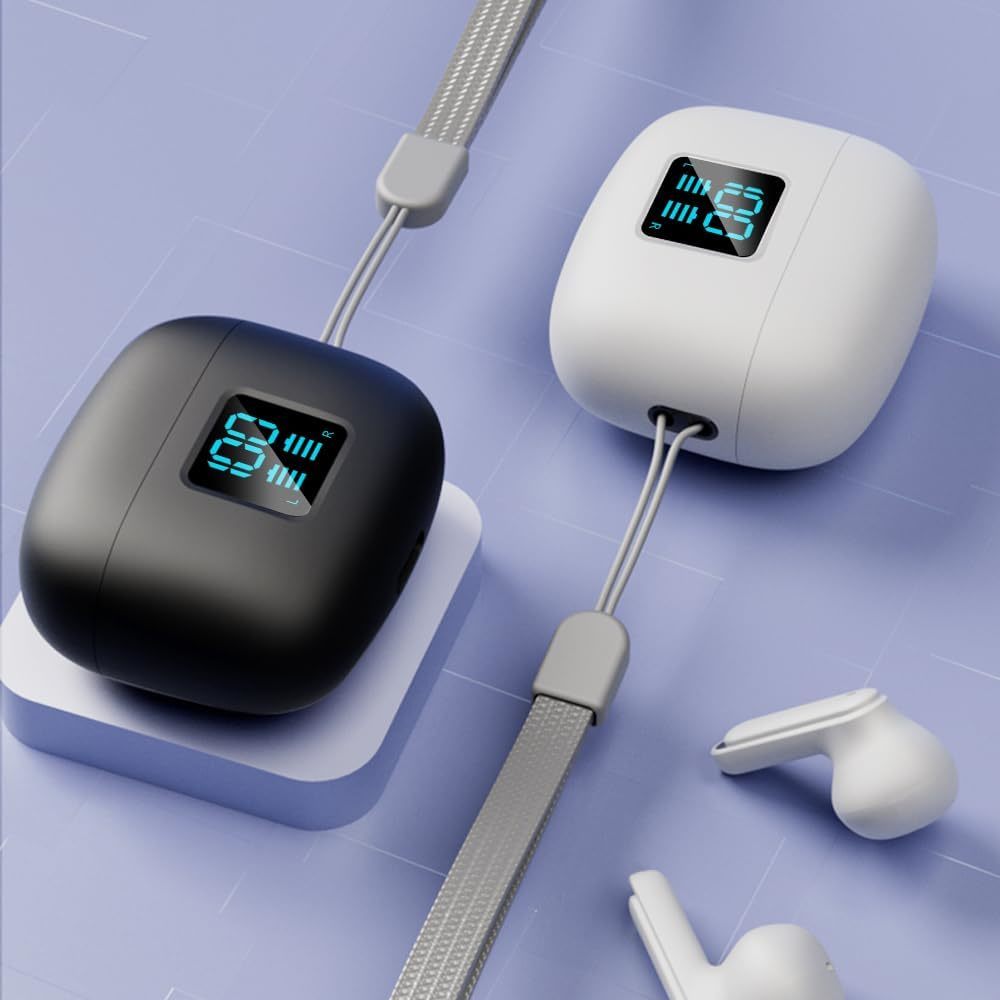 イヤホン Bluetooth LEDディスプレイ残量表示 Bluetooth5.3+EDR搭載 イヤホン単体6時間再生 自動ペアリング iPhone/Android適 (white)