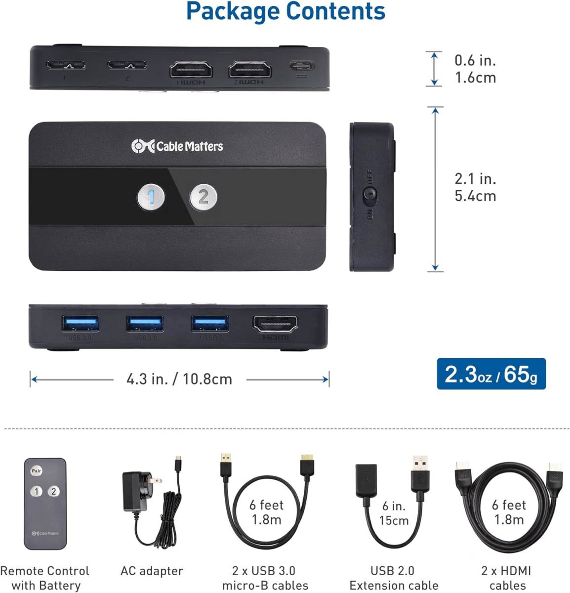 Cable Matters USB 3.0 KVM HDMI スイッチ 4K@60Hz HDMI ビデオ & 3X 5Gbps USBポートを備えた2台のコンピュータ用 HDMI KVM スイッチ_画像6