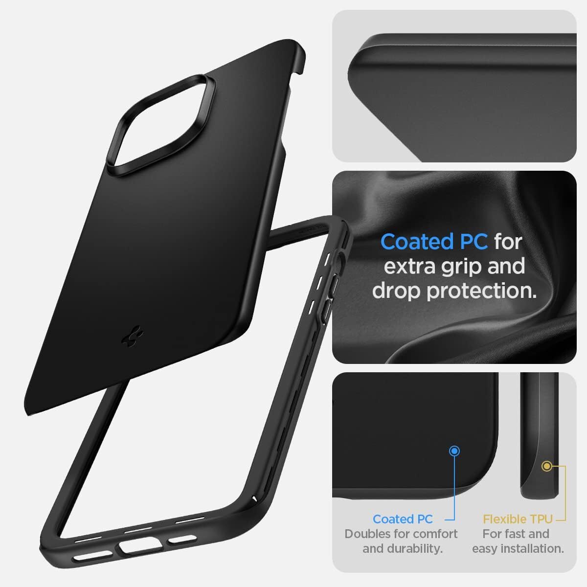 Spigen iPhone14Pro ケース 薄型 2重構造　超極薄 レンズ保護 マット仕上げ ワイヤレス充電対応 シン・フィット ACS04780 (ブラック)_画像4