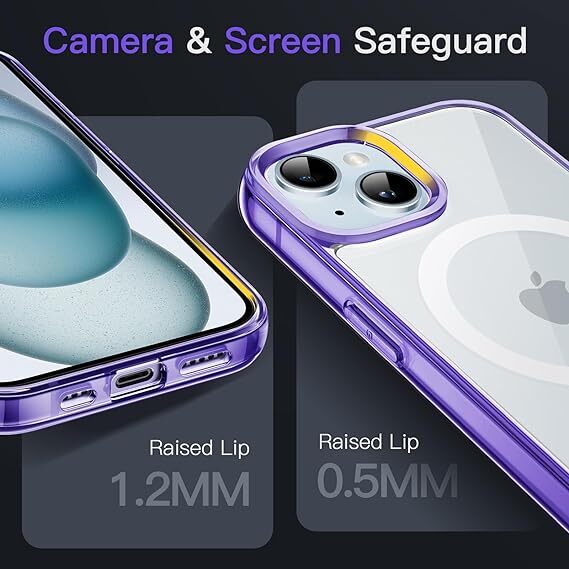 JEDirect iPhone 15 6.1インチ用 マグネット ケース MagSafe ワイヤレス充電対応 衝撃吸収 バンパーカバー 透明バック (ライトパープル)_画像5
