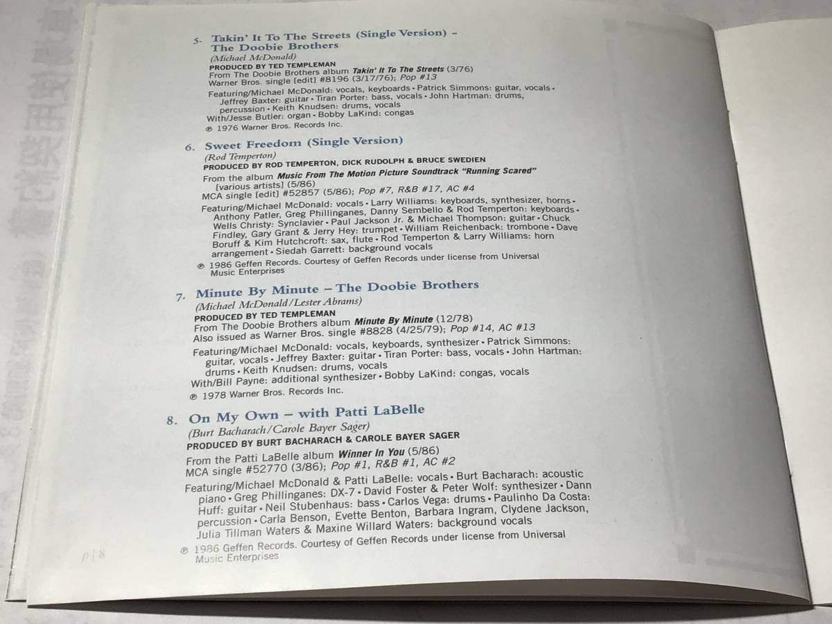 リマスターCDベスト19曲/AOR/マイケル・マクドナルド(ドゥービー・ブラザーズ)/アルティメイト・コレクション　送料¥180_画像6