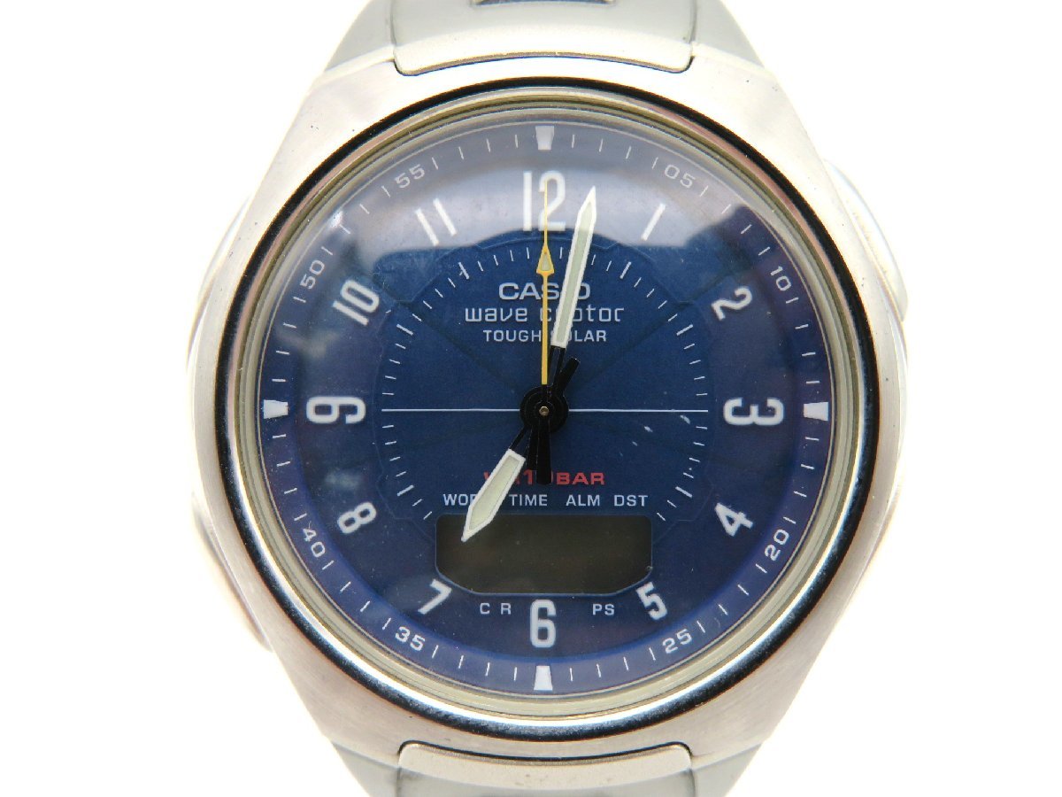 1円□ジャンク□　カシオ　WVA-430J　ウェーブセプター　ブルー　ソーラー　メンズ　腕時計　4コマ　J64401_画像1