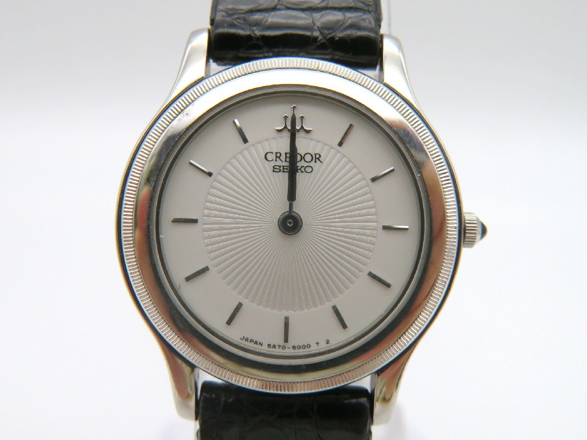 1円□ジャンク□　セイコー　5A70-2010　クレドール　ホワイト　クオーツ　レディース　腕時計　　J64004_画像1