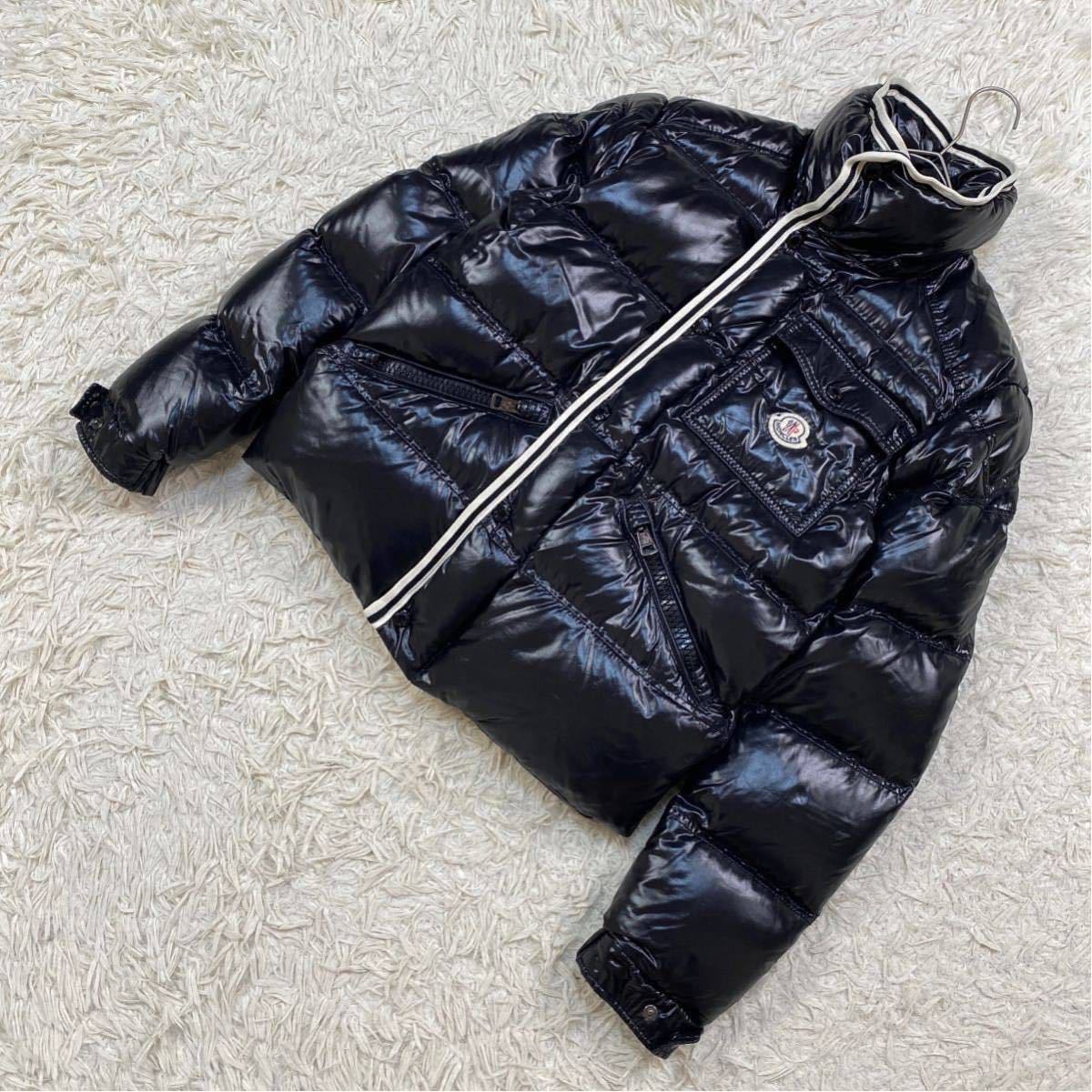 【美品】MONCLER BRANSON モンクレール ブランソン ダウンジャケット 1 S ブラック フード取り外し可 廃番品 K2 トリコロール_画像2