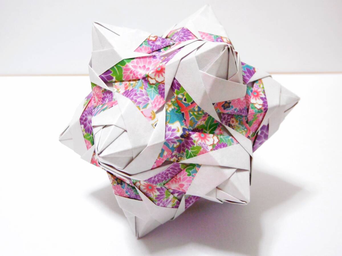 くす玉　30枚組　折り紙　ユニット　A-17　花柄　紫色　星　STAR　kusudama　origami　ハンドメイド_画像6