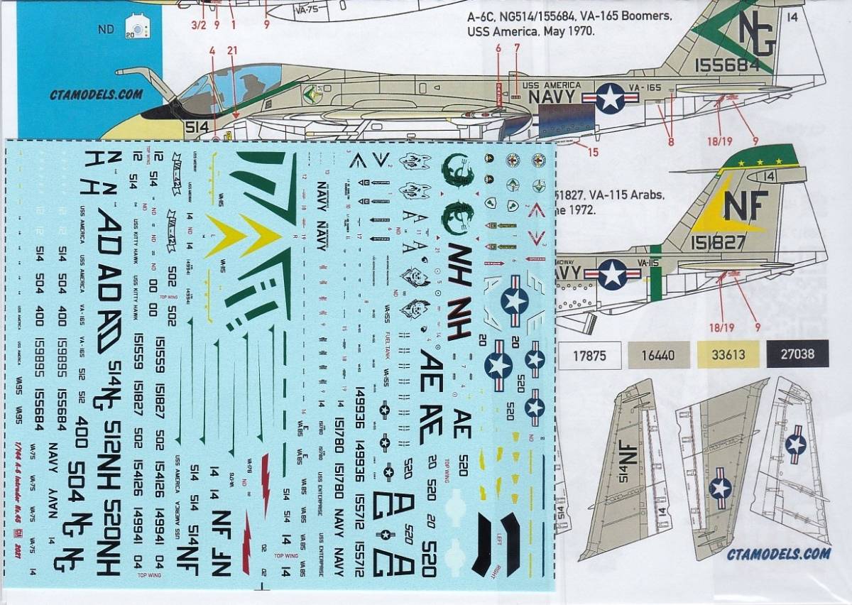 CTA-45 1/144 CTA グラマン A-6A/B/C/E KA-6D イントルーダー用デカールセット アメリカ海軍 攻撃機_画像3