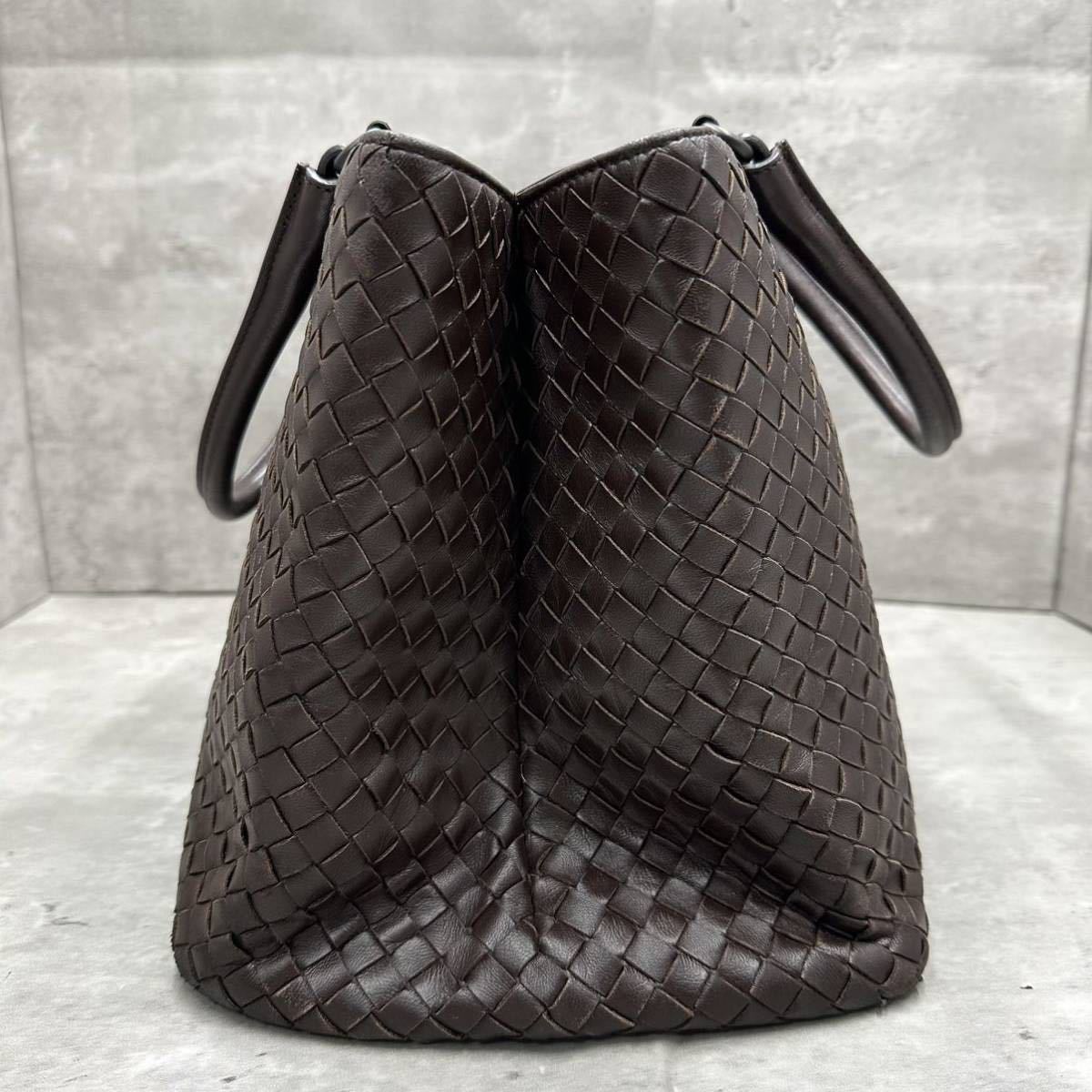  1円■美品■ BOTTEGA VENETA ボッテガヴェネタ メンズ イントレチャート トートバッグ ビジネスバッグ A4◎ 大容量 レザー 本革 ブラウン_画像4