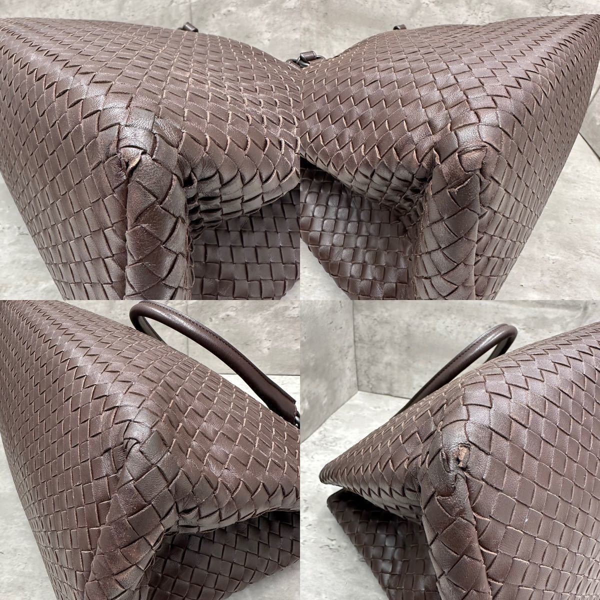  1円■美品■ BOTTEGA VENETA ボッテガヴェネタ メンズ イントレチャート トートバッグ ビジネスバッグ A4◎ 大容量 レザー 本革 ブラウン_画像8