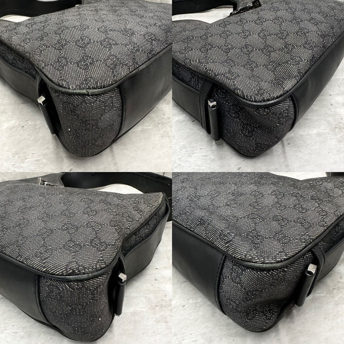 1円〜 GUCCI グッチ ワンショルダー ジャッキー カンデンスキー トートバッグ レザー ブラック GG キャンバス ショルダーバッグ 黒色_画像5