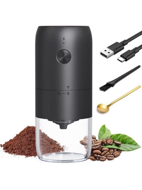 電動コーヒーグラインダー、DERGUAM 充電式コーヒー豆グラインダー、ポータブル小型コーヒーグラインダー、調整可能な粗さ 1800mAh 黒_画像1