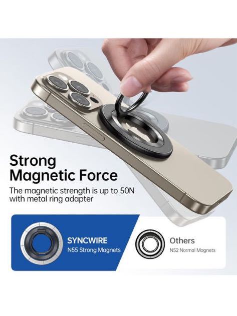 SYNCWIRE 両面マグネット MagSafe リング - スマホリング 超磁力 360度回転 マグセーフ 簡単着脱 iPhone 全機種対応 2枚メタルリング付_画像7