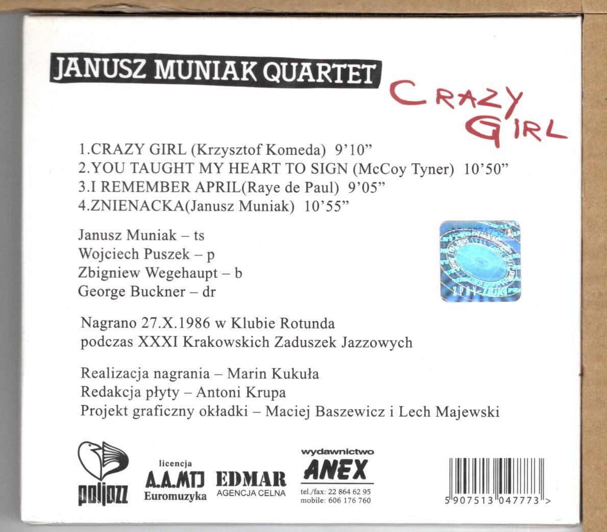【新品CD】JANUSZ MUNIAK QUARTET / CRAZY GIRL_画像2