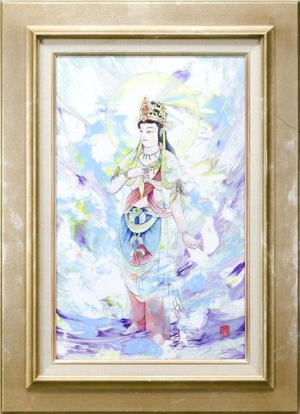 【真作】【WISH】龍敬子「聖観音立像」油彩 10号 ◆開運招福 仏画名画 　　〇女流巨匠 NASA宇宙局収蔵 宇宙エネルギー画 #24013241_画像2