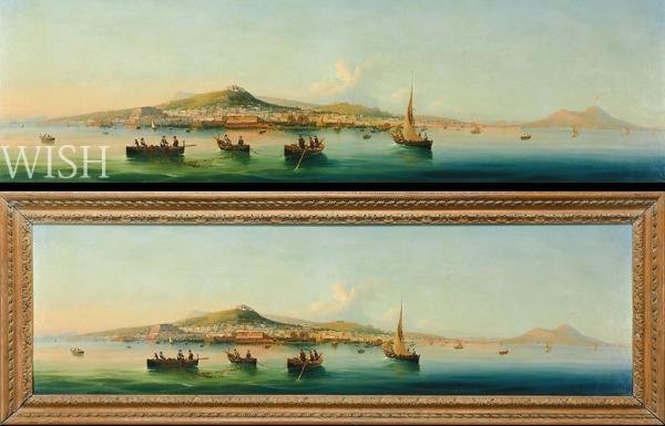 【真作】【WISH】ジローラモ・ジャンニ Girolamo Gianni「VIEW OF NAPLES」油彩 50号大 大作 ◆19世紀絵画 ナポリ風景貴重作　 #24012125_画像1