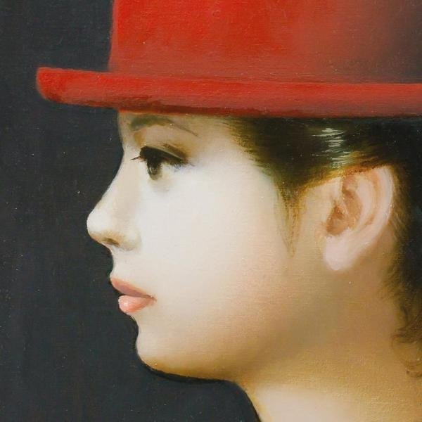 真作】【WISH】深沢邦朗「赤い帽子の横顔」油彩 6号 1994年作 一 真作】【WISH】深沢邦朗「赤い帽子の横顔」油彩 6号 1994年作 一