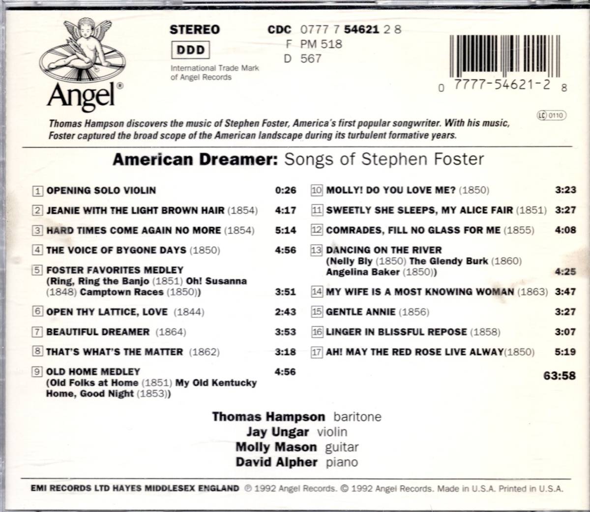 a221 AMERICAN DREAMER:SONGS OF STEPHEN FOSTER /HAMPSON_画像2