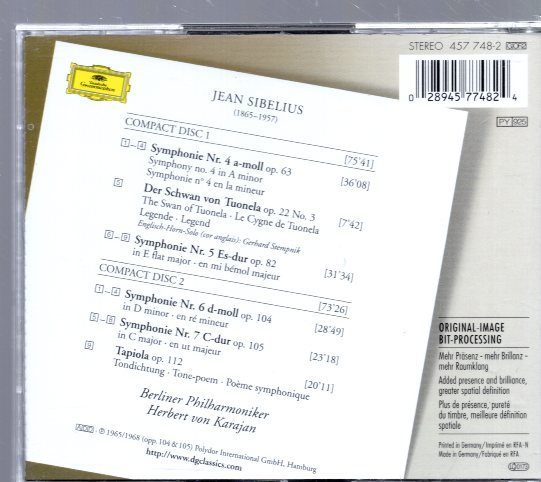PC112　シベリウス：交響曲第4-7番/カラヤン（2CD）_画像2