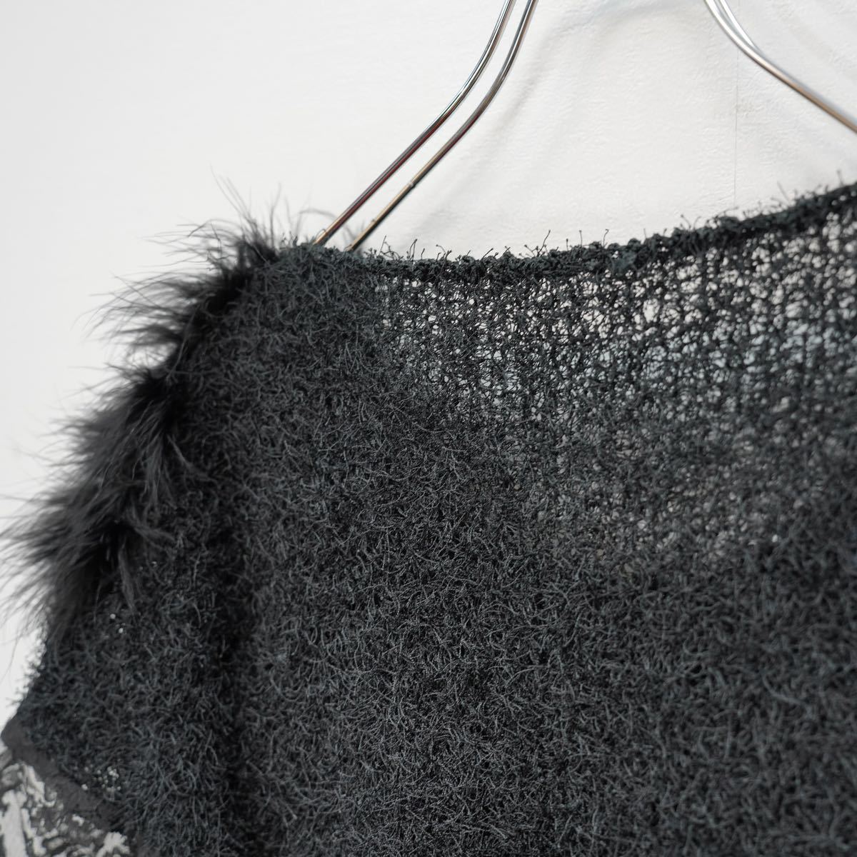 EU VINTAGE LACE SEE THROUGH DESIGN GRITTER SHAGGY KNIT/ヨーロッパ古着レースシースルーデザイングリッターシャギーニット